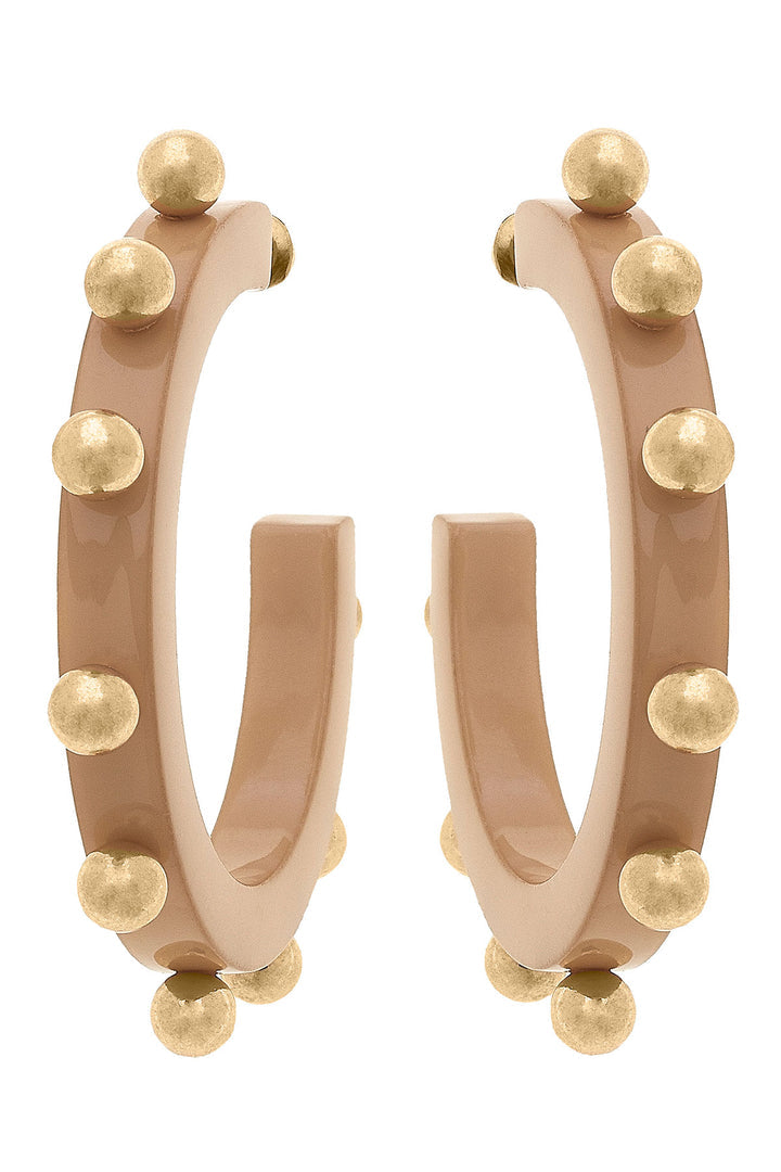 Kelley Studded Metal and Resin Hoop Earrings in Cocoa