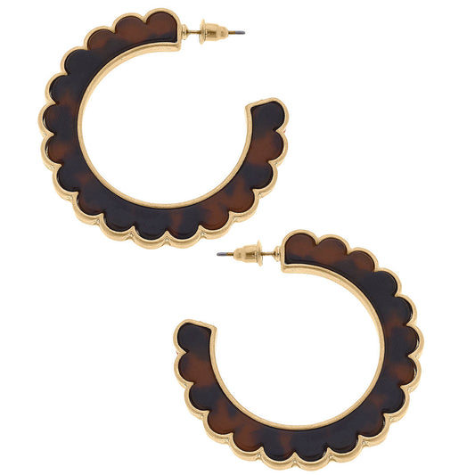 Blakely Scalloped Hoop Earrings in Tortoise