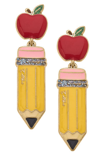 Teacher's Pet Apple & Pencil Enamel Earrings