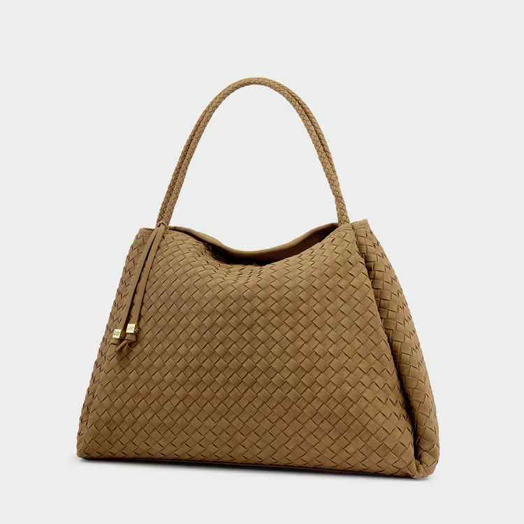 Nova Hand Woven Large Shoulder Bag | Light Caramel Suedette