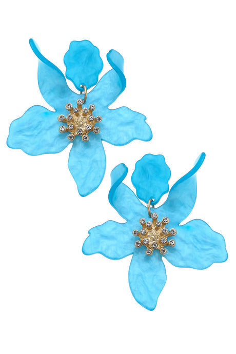 Chloe Resin Flower Statement Earrings | Aqua