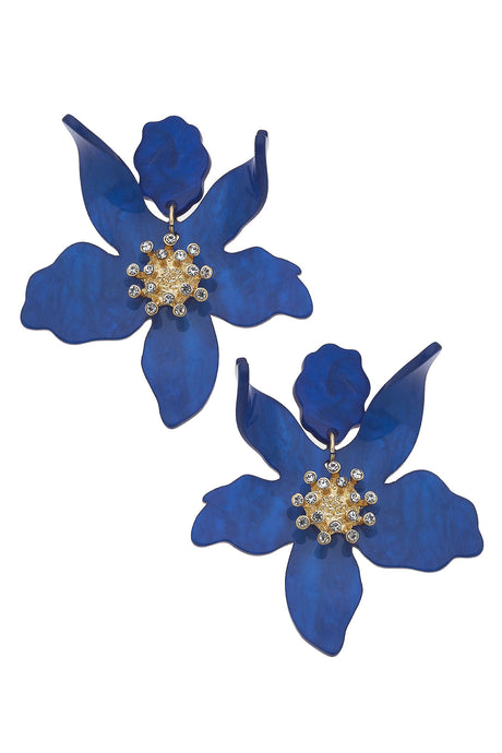 Chloe Resin Flower Statement Earrings | Blue