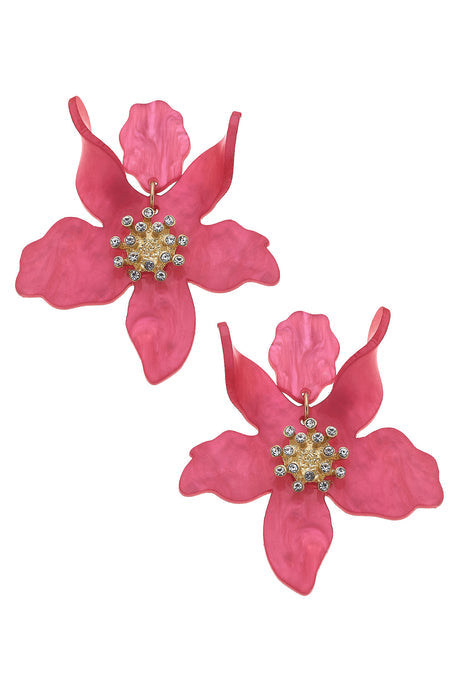 Chloe Resin Flower Statement Earrings | Fuchsia