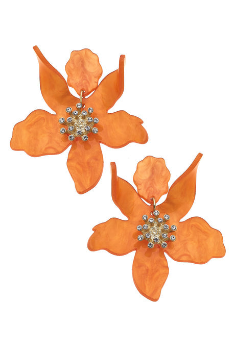 Chloe Resin Flower Statement Earrings | Orange