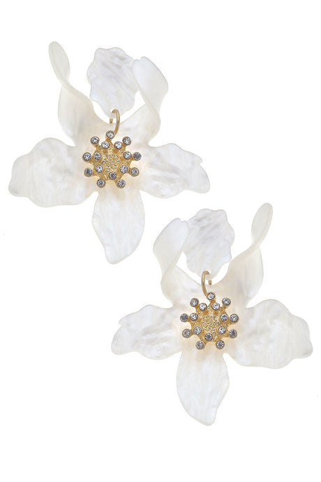 Chloe Resin Flower Statement Earrings | White