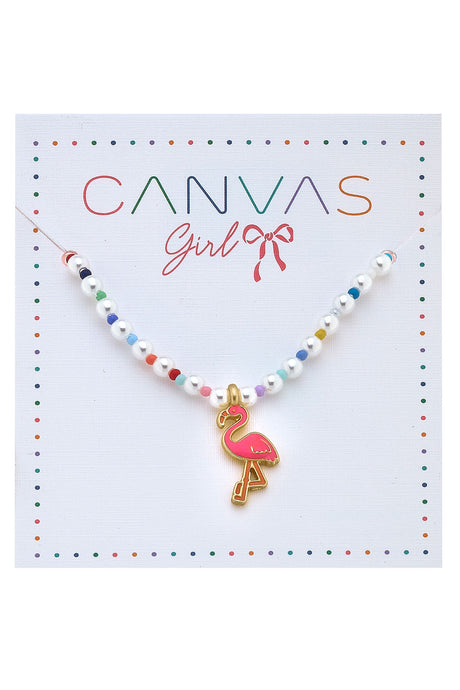 Samantha Flamingo Beaded Pearl Children's Necklace