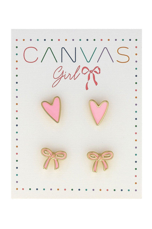 Children's Stud Earrings | Clementine Bow & Heart