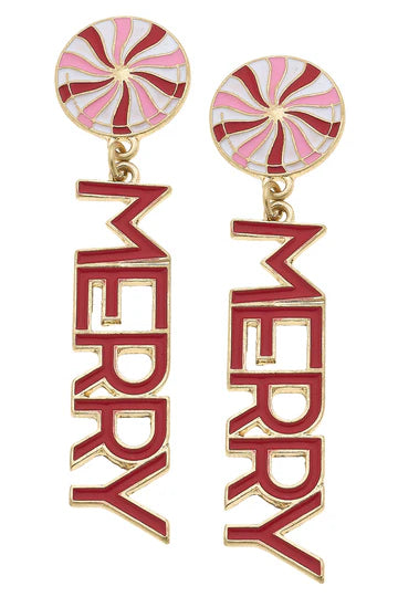 Merry Enamel Peppermint Candy Drop Earrings | Red