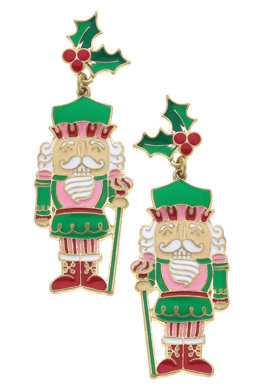 Mistletoe Nutcracker Earrings | Pink/Green/Red