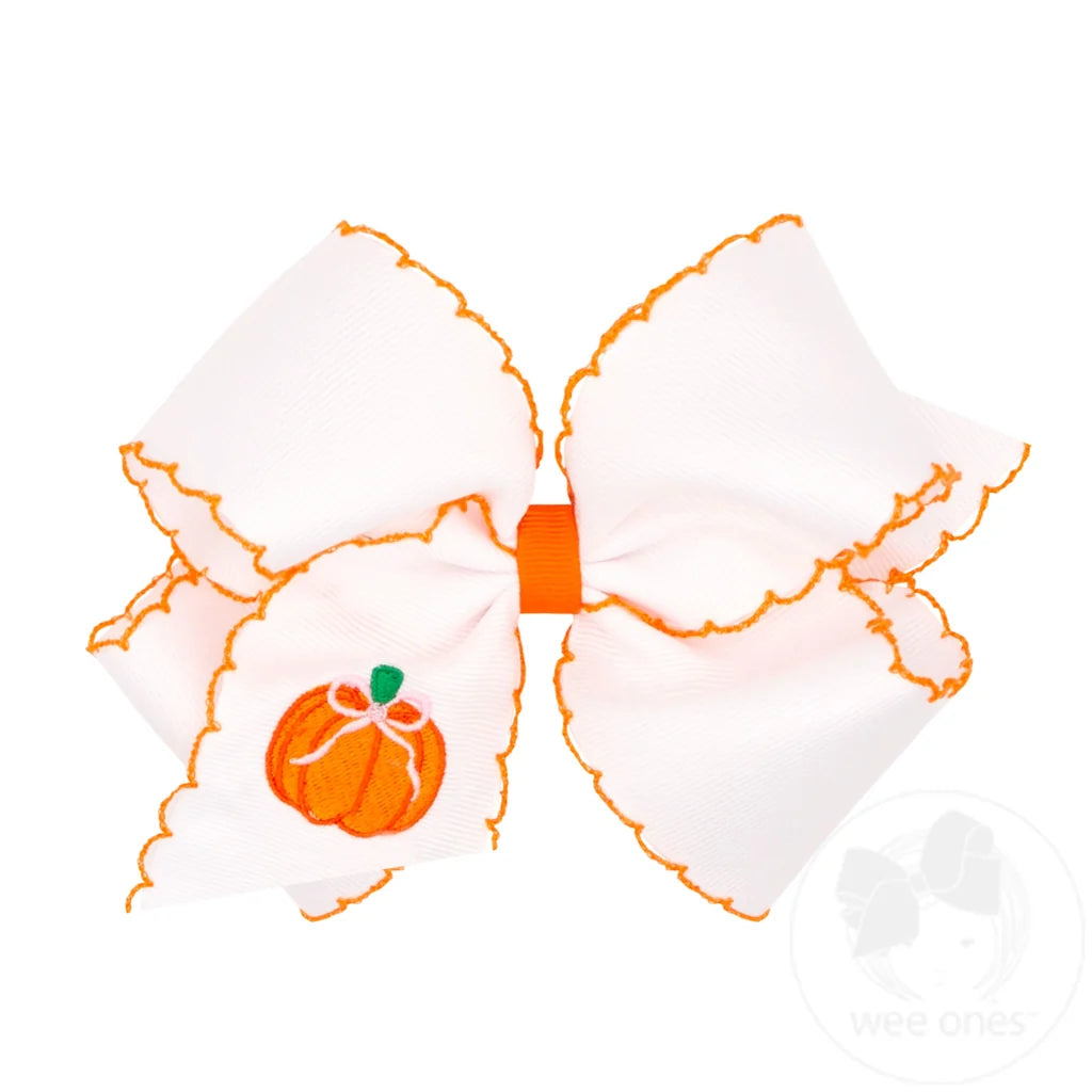 King Harvest Embroidery Moonstitch Hair Bow | Pumpkin