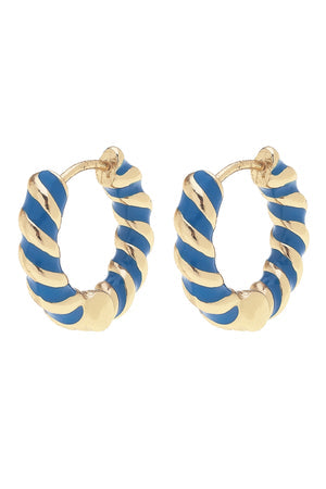 Amber Twisted Enamel Huggie Hoop Earrings | Blue