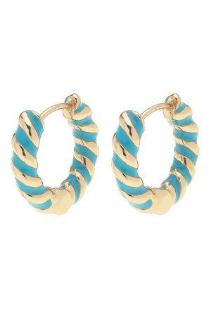 Amber Twisted Enamel Huggie Hoop Earrings | Teal