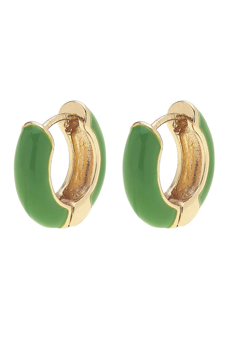 Cici Hinged Enamel Huggie Hoop Earrings | Neon Green