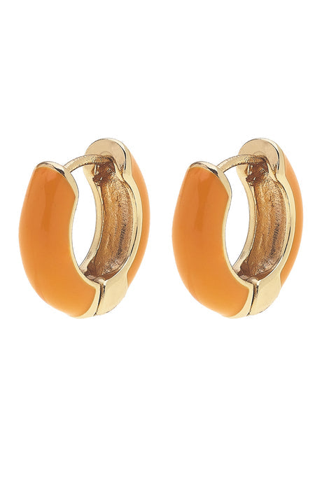 Cici Hinged Enamel Huggie Hoop Earrings | Orange