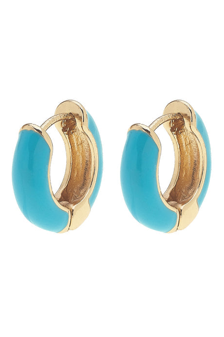 Cici Hinged Enamel Huggie Hoop Earrings | Teal
