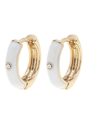 Cici Hinged Rhinestone Enamel Huggie Hoop Earrings | White