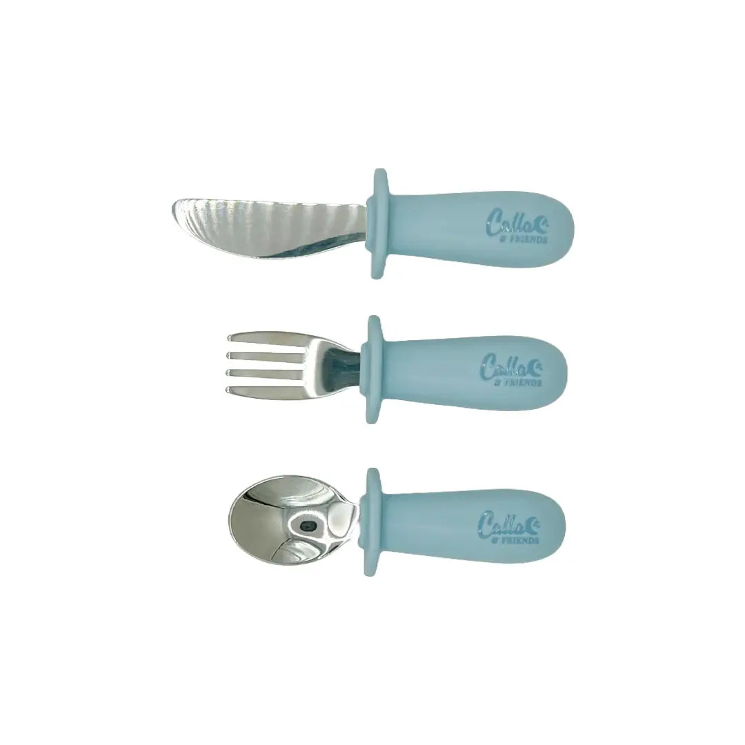 Silicone & Stainless Steel Toddler Utensil Set | Powder Blue