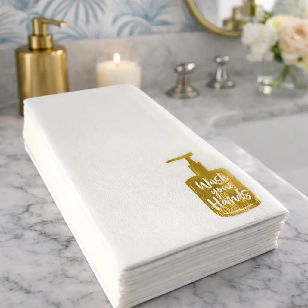 Linen-Feel Guest Towel Napkins | Wash Your Hands