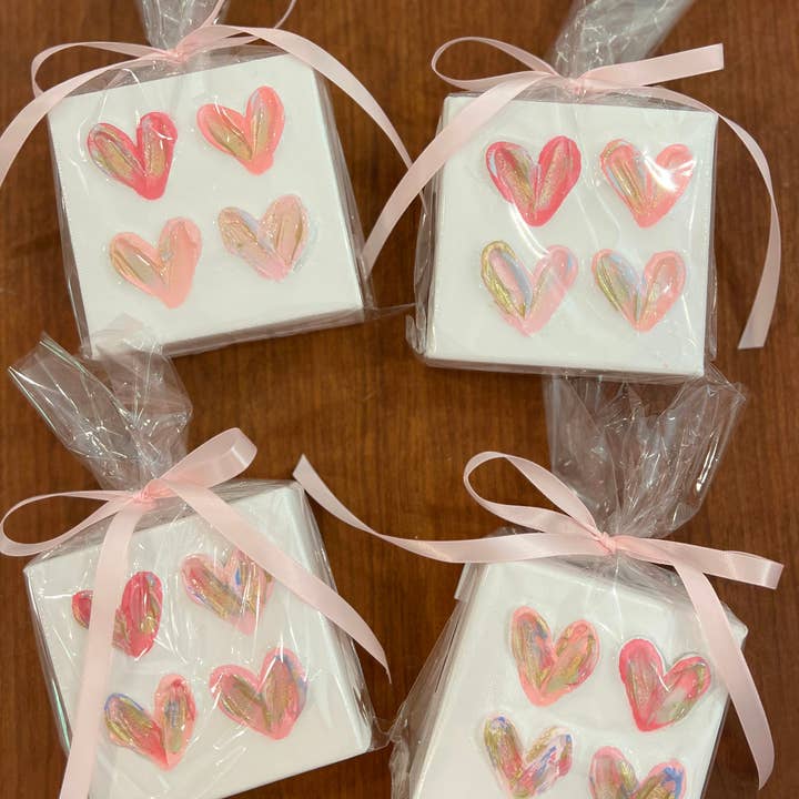 4"x4" Painted Canvas | Pink Mini Hearts