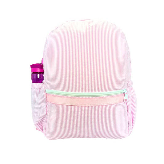 Medium Backpack w/ Pocket | Pink Seersucker