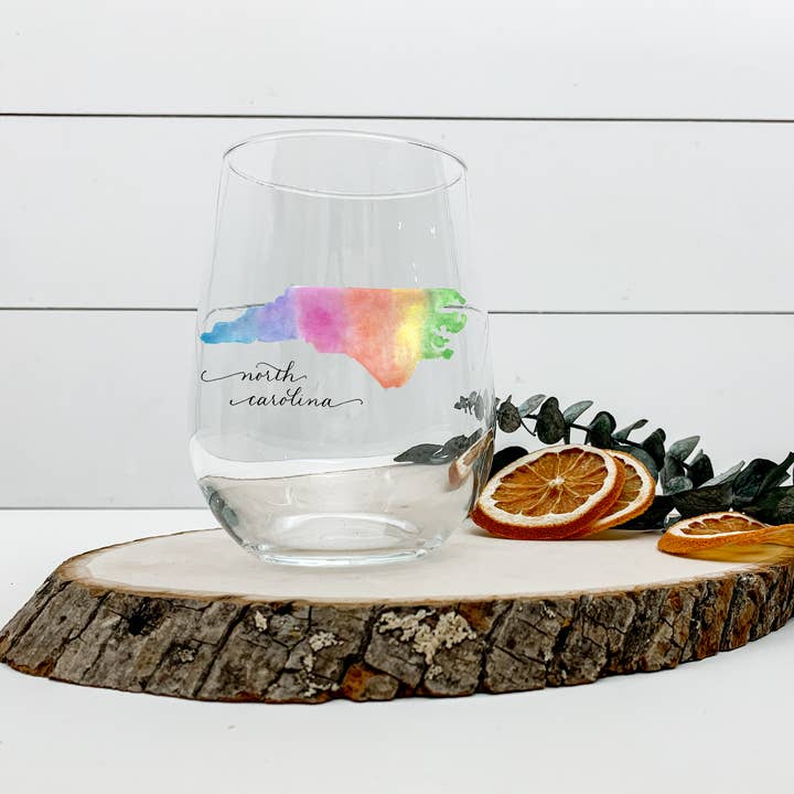Stemless Wine Glass | North Carolina Watercolor