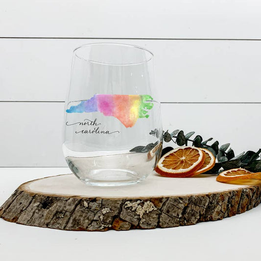 Stemless Wine Glass | North Carolina Watercolor