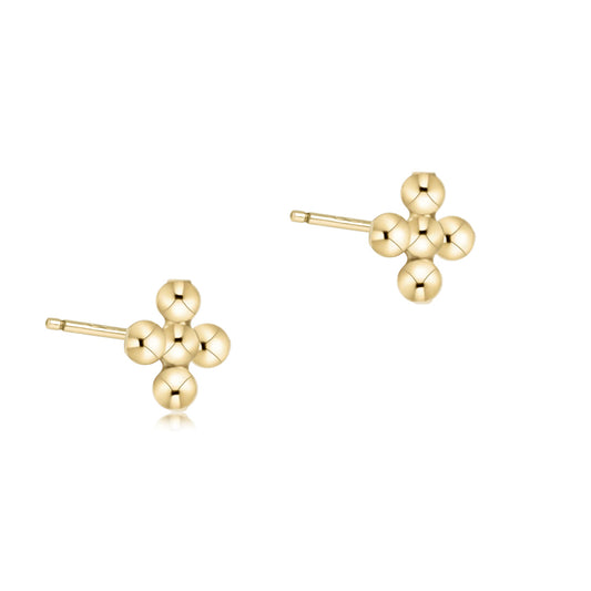 Classic Beaded Signature Cross Small Stud | 2mm Bead Gold