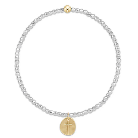 Bright Silver Faceted Hematite 2mm Bead Bracelet | Inspire Small Gold Charm
