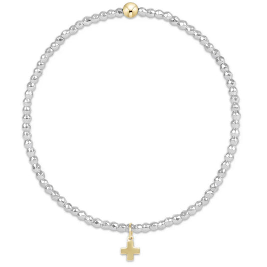 Bright Silver Faceted Hematite 2mm Bead Bracelet | Signature Cross Gold Charm