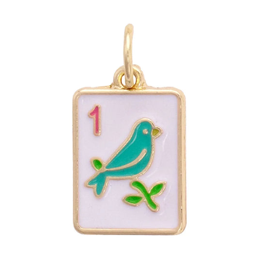 Charm | Sparrow Mahjong Tile in White & Teal