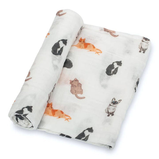 Muslin Swaddle Blanket | Here Kitty Kitty
