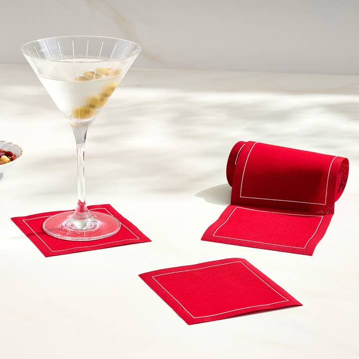 Cocktail Napkin Roll | Solid Red Carpet