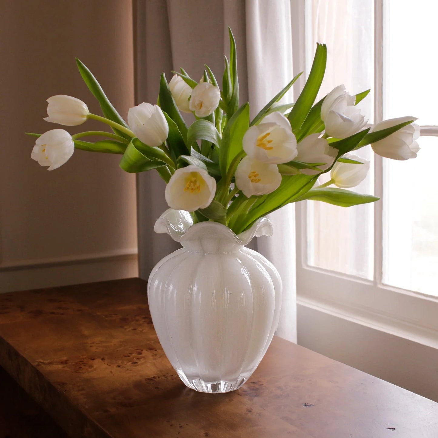 Glass Petal Large Vase | Cream