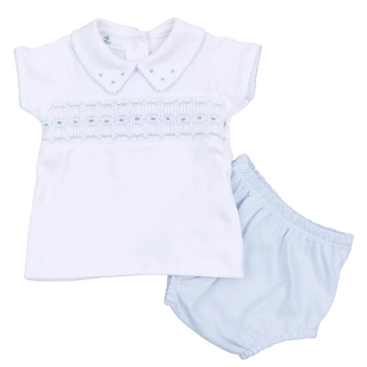 Landry Smocked Diaper Cover Set | Light Blue