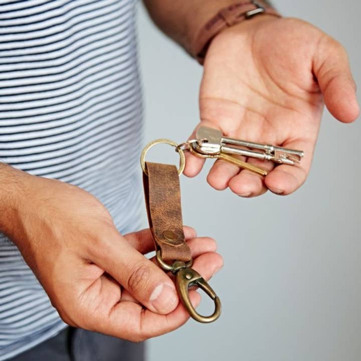 Buffalo Leather Keyring with Hook | Brown