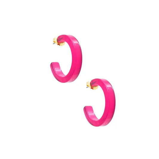 Small Resin Hoop Earring | Hot Pink
