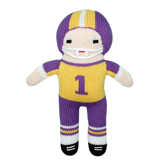 Knit Rattle | Football Player | Purple/Gold