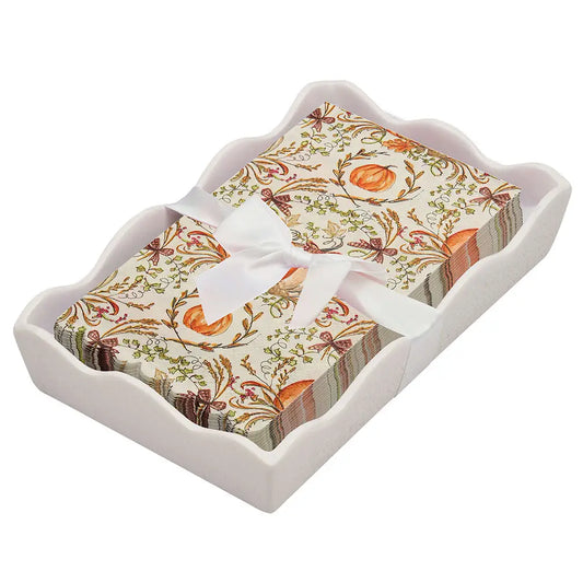 Ceramic Guest Towel Napkin Tray | Turkey and Gourds