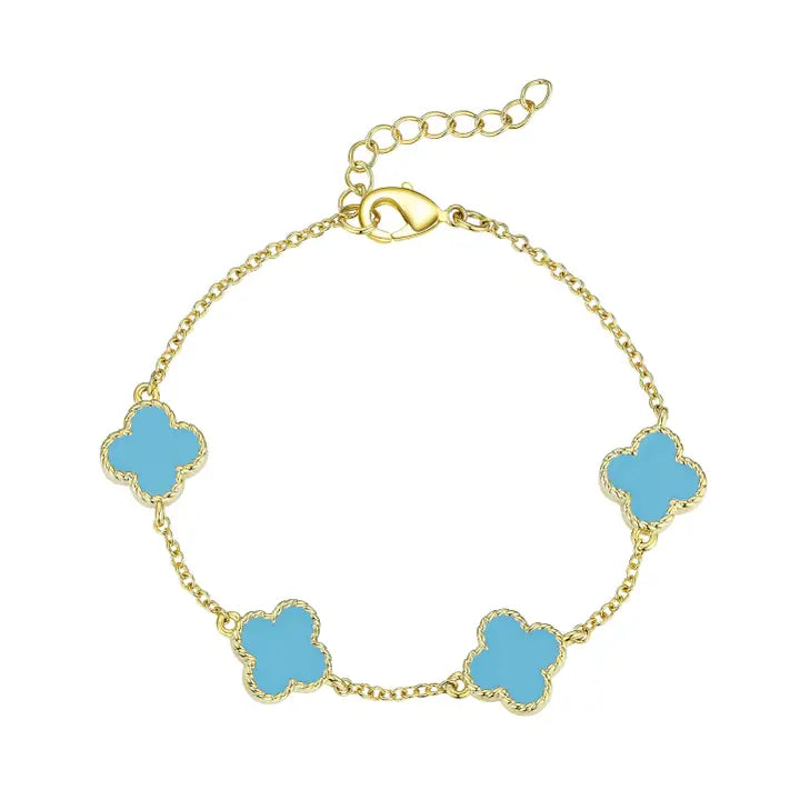 Link Bracelet | Gold | Four Leaf Clover | Turquoise