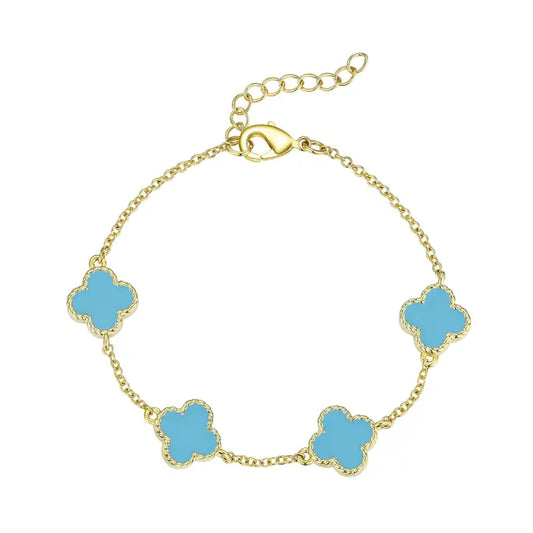 Link Bracelet | Gold | Four Leaf Clover | Turquoise