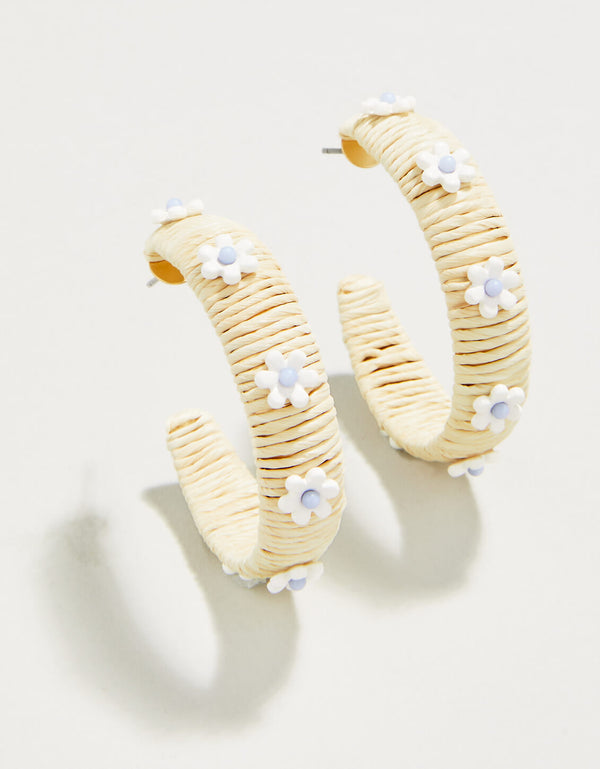 Daisy Straw Hoop Earrings Natural