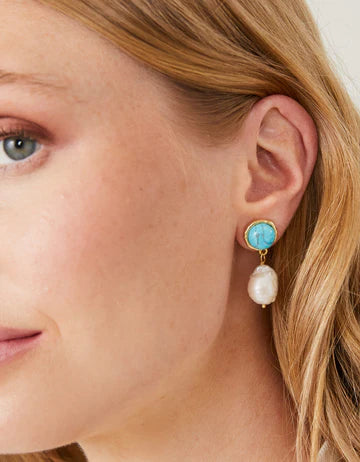 Bauble Pearl Drop Earrings Pearl/Turquoise