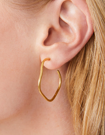 Ripple Wave Hoop Earrings 32mm Gold