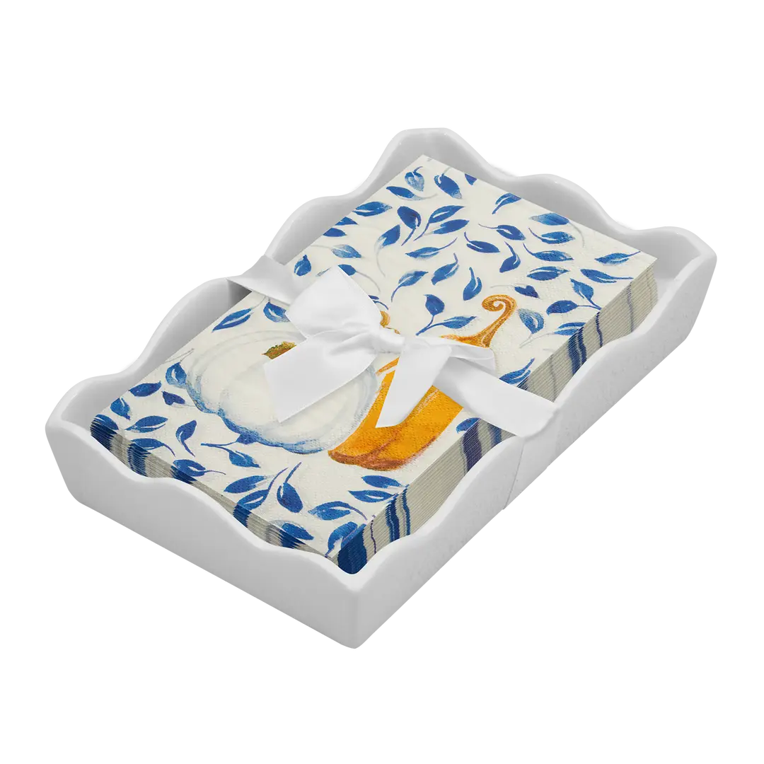 Ceramic Guest Towel Napkin Tray | Harvest Blues