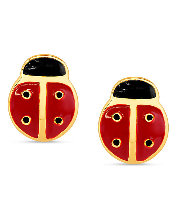 Gold Stud Earrings - Ladybug