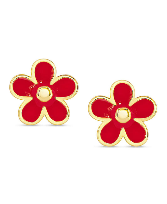 Stud Earrings - Red Flower