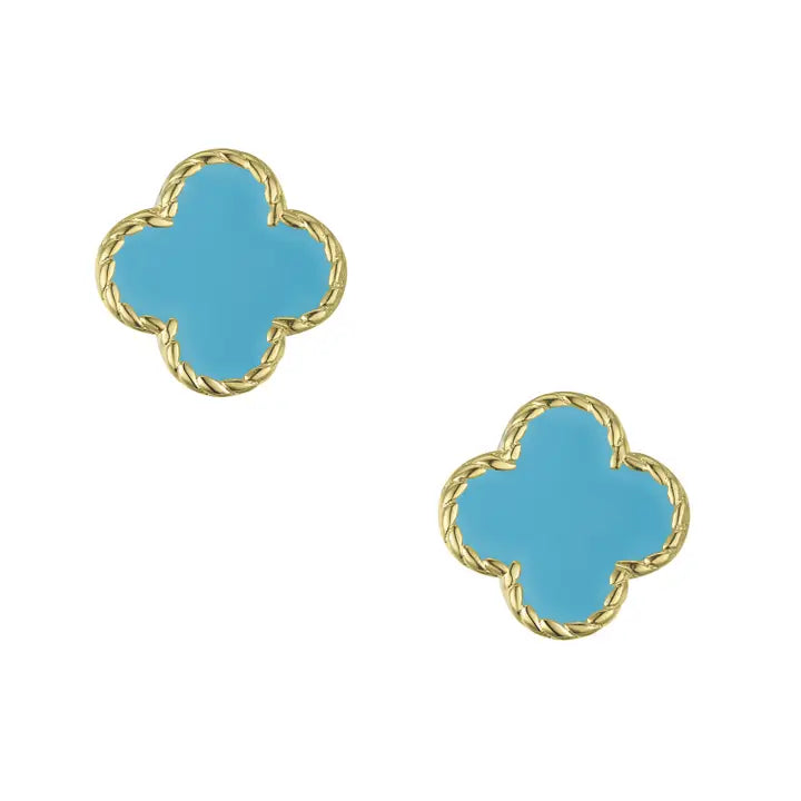 Stud Earrings | Gold | Four Leaf Clover | Turquoise