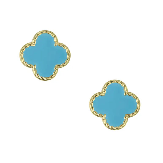 Stud Earrings | Gold | Four Leaf Clover | Turquoise