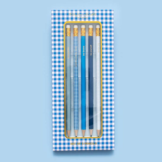 Pencil Set - Motivational - Blue + Gingham