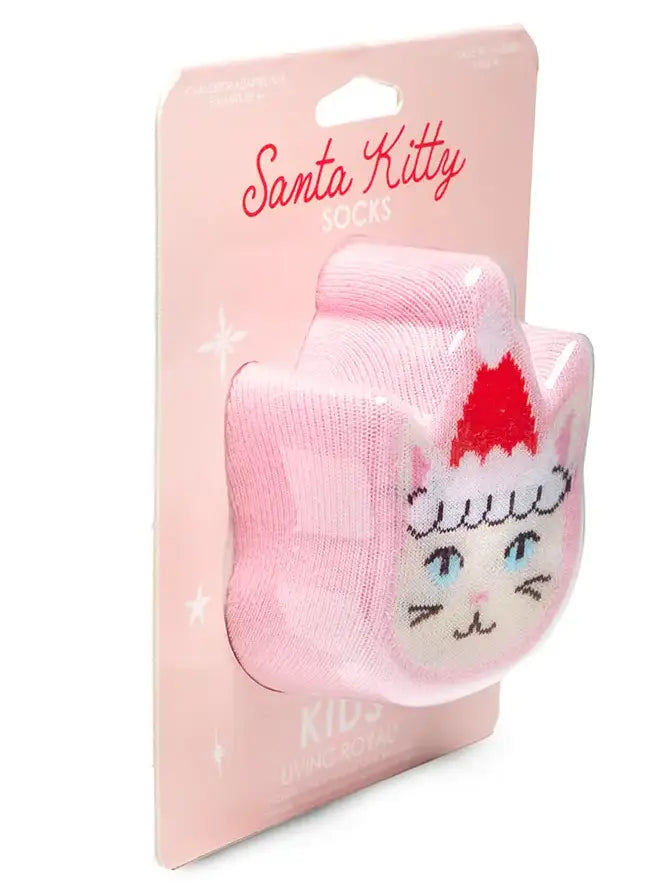 3D Packaged Crew Socks | Pink Santa Kitty